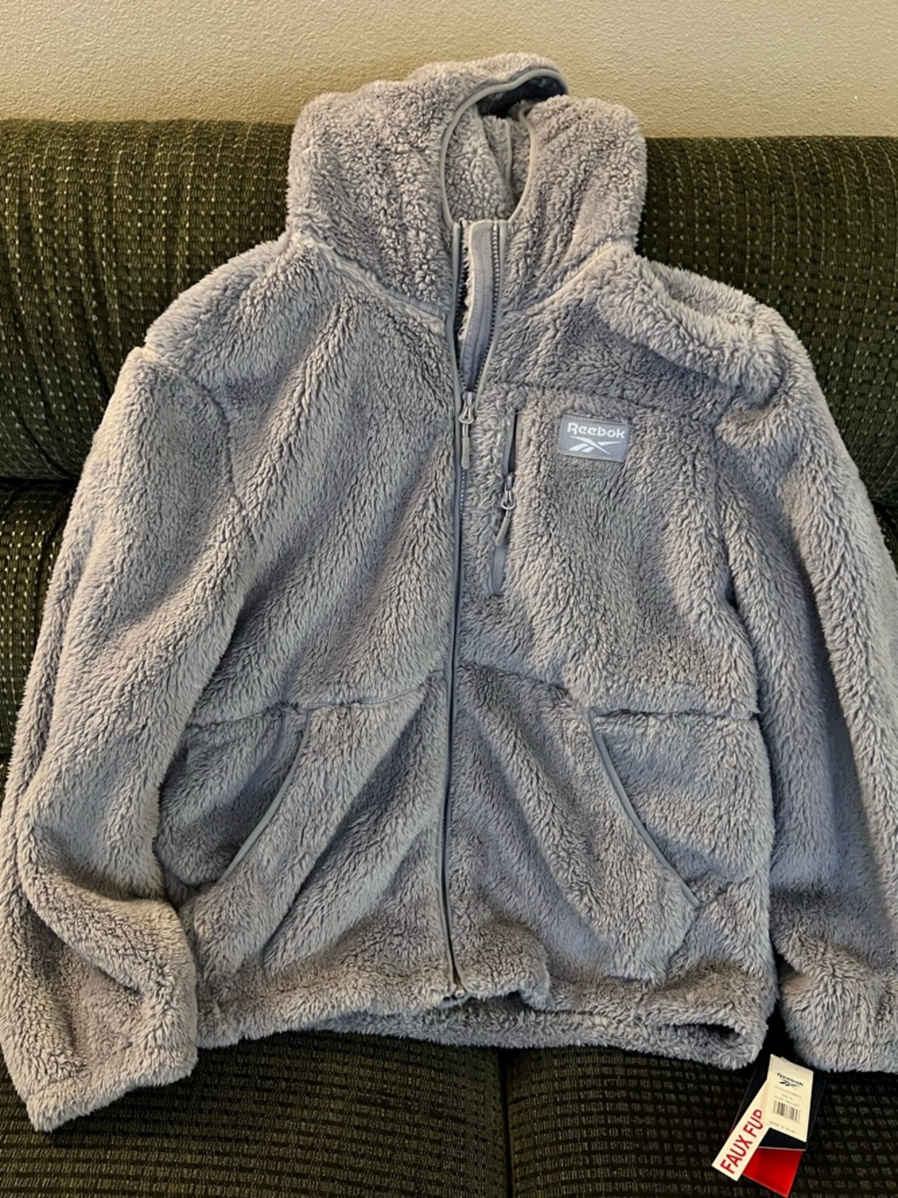 Reebok Light Gray Plush Hooded Zip Jacket
